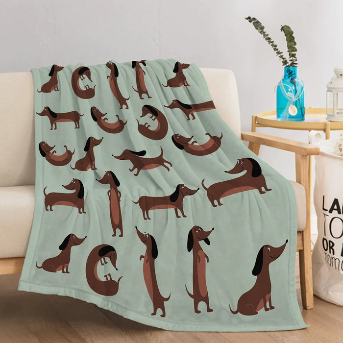 Dachshund Pose Printed Throw Blanket Soft Flannel Fleece For Sofa Couch And Bed