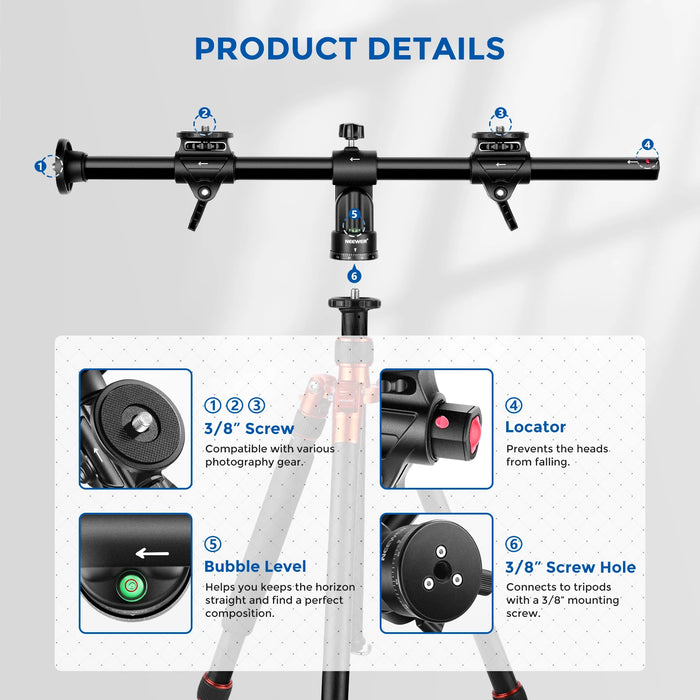 Adjustable 360° Rotatable Tripod Extension Arm For Camera Photography 76Cm