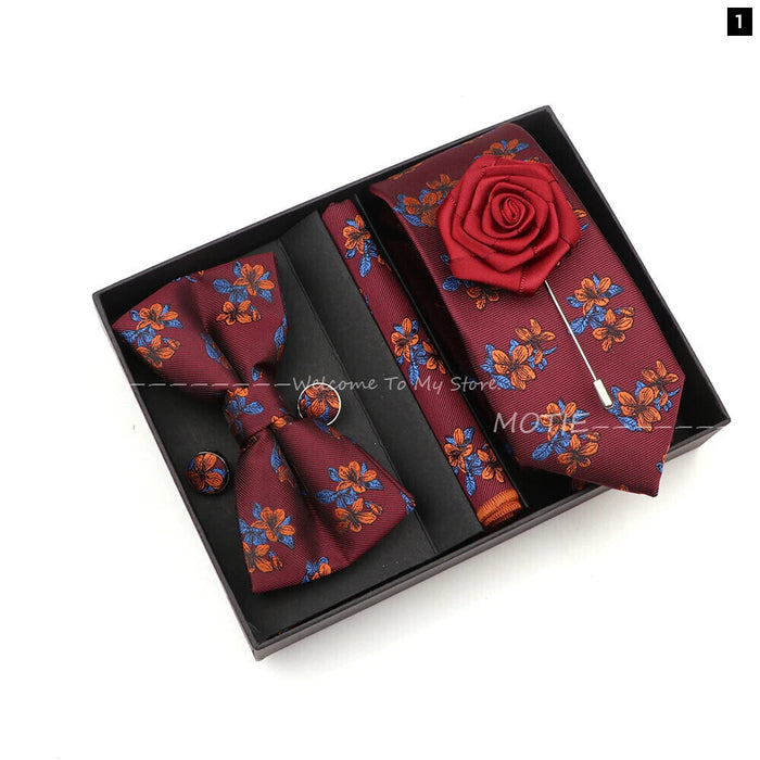 Floral Tie Set Novelty Design With Box For Parties And Business