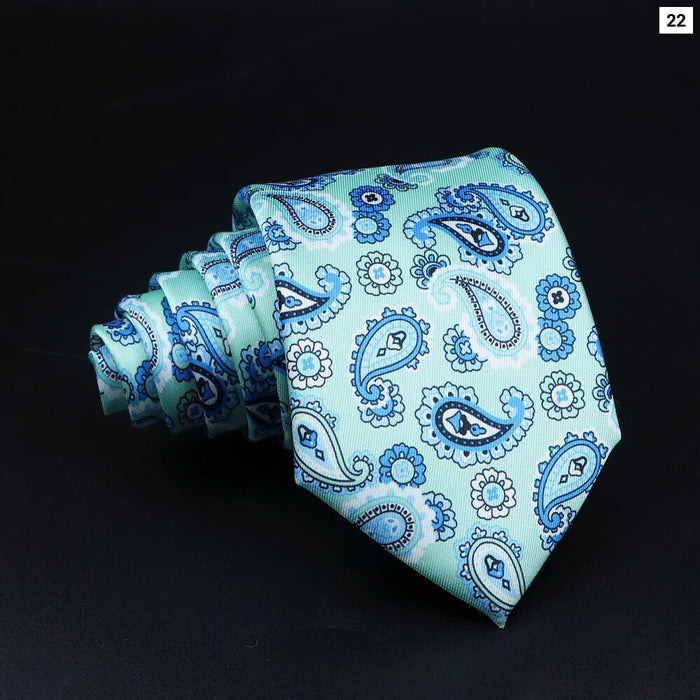 Mens Silk Tie 7.5Cm Blue Paisley Floral For Weddings And Work