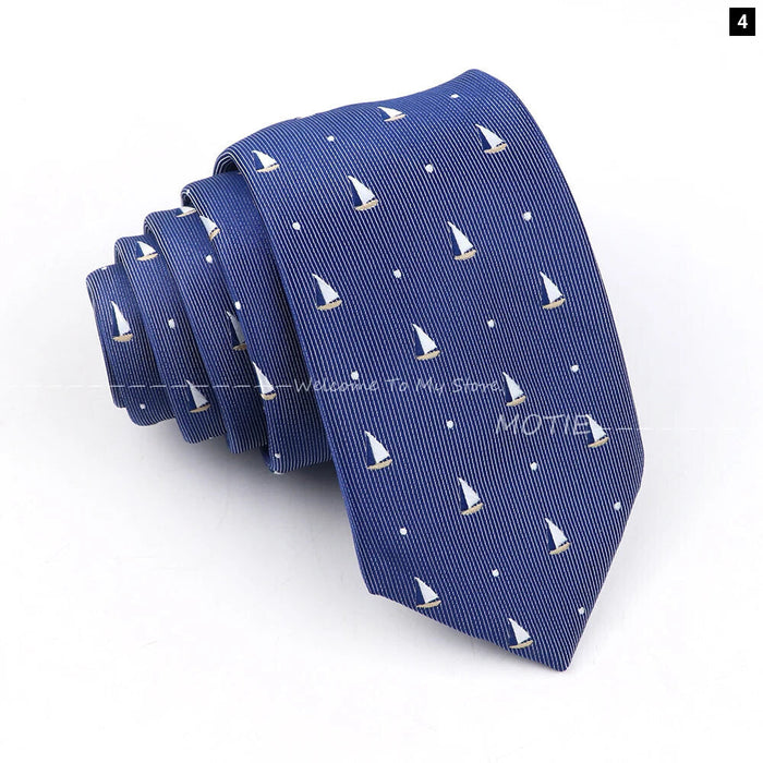 Blue Sailboat Necktie For Men Weddings Parties And Daily Wear