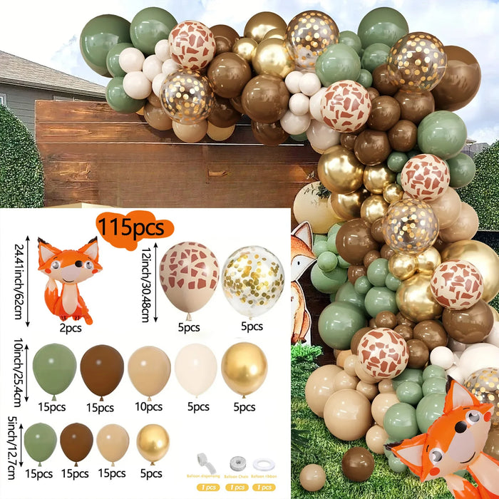 115Pcs Forest Animal Themed Balloon Garland Arch Set Suitable For Themed Birthday Party Wedding Anniversary Party Decorations