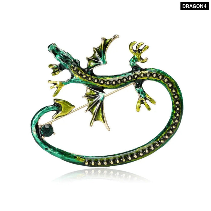 Designer Brooch Enamel Dragon Lapel Pin Vintage Lizard Jewelry Luxury