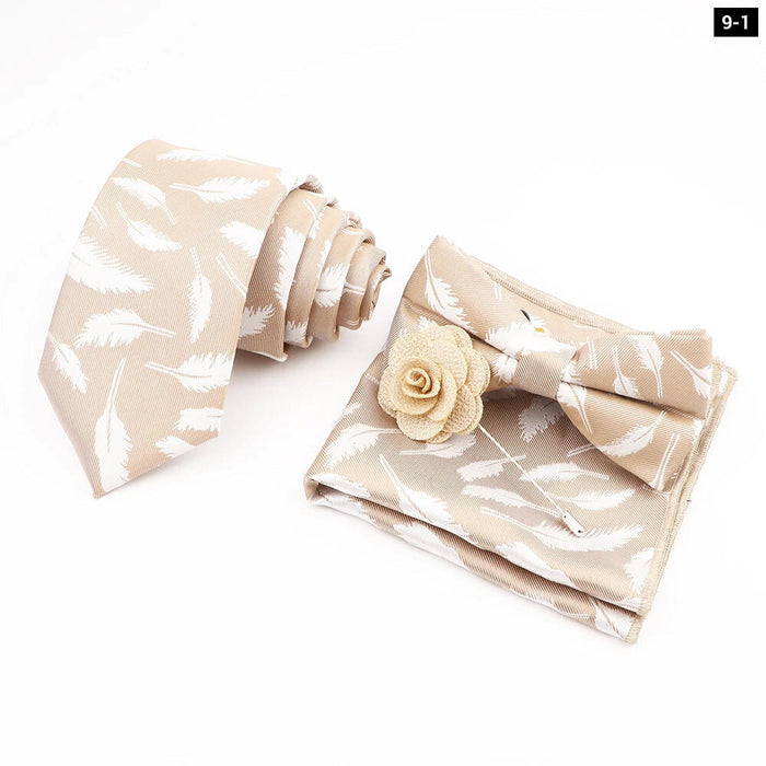 Flower Pattern Ties And Handkerchief Set For Weddings And Business