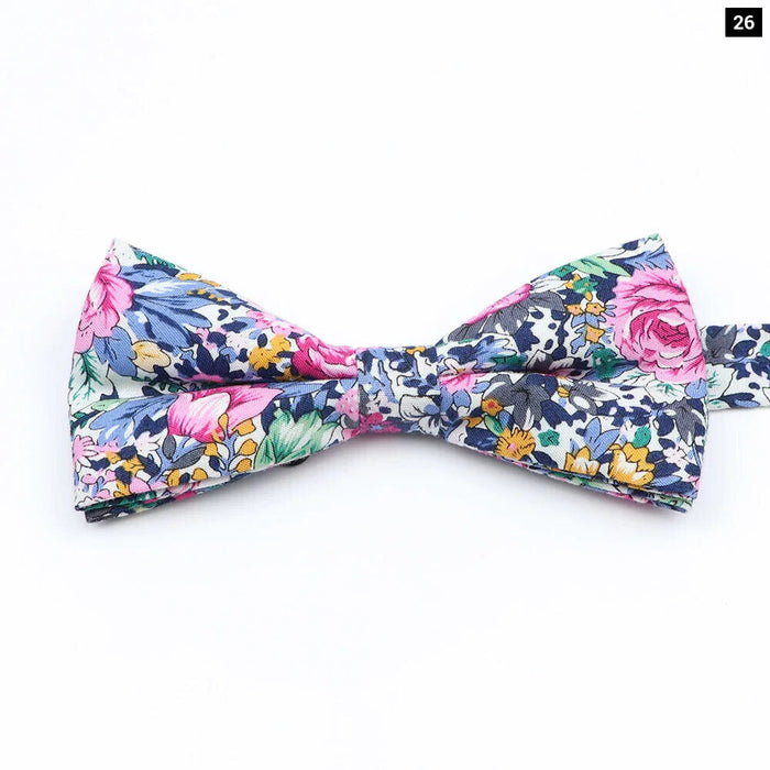 Colourful Floral Bow Ties Fashion Cotton Print For Mens Wedding And Business Suits