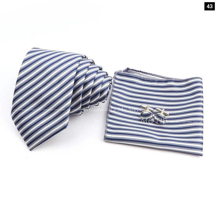 Blue Striped Tie Set For Weddings And Parties