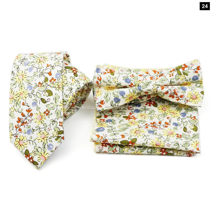 Floral Tie And Handkerchief Set For Business And Weddings