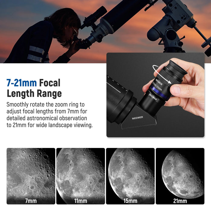 Adjustable 7 21Mm Zoom Telescope Eyepiece For Astronomic Telescopes 40° 57° Field Of View 15Mm Eye Relief