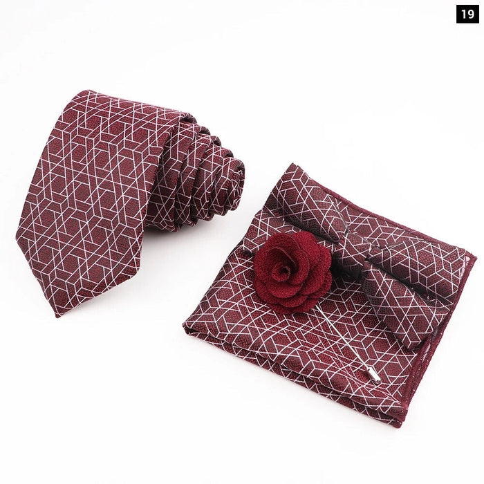 Flower Pattern Ties And Handkerchief Set For Weddings And Business