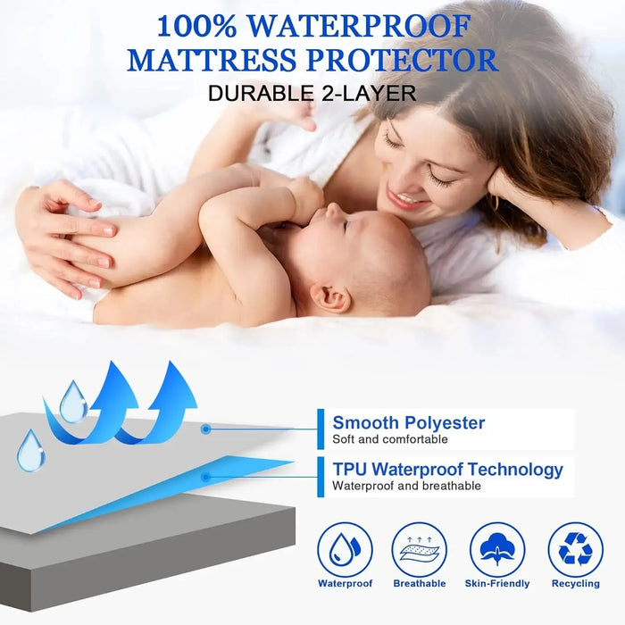 Waterproof Mattress Protector Soft Breathable Cover Machine Washable