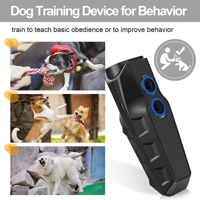 Ultrasonic Dog Repeller Anti Barking Device With Led Flashlight And Dual Sensor Safe Pet Trainer 5M