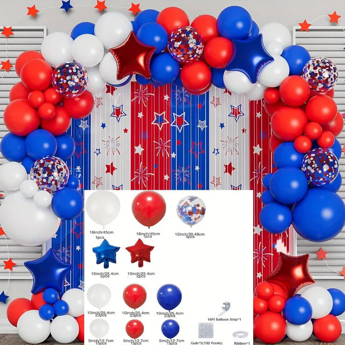 132Pcs Red Blue & White Balloon Kit With Red & Blue Star Foil Balloons For Birthday Parties Independence Day Party Supplies
