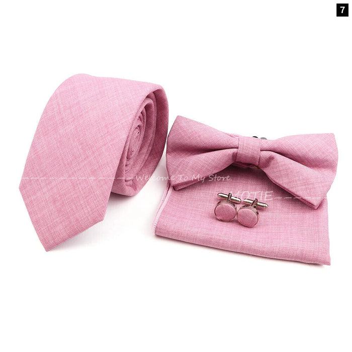 27 Colour Tie Set Classic Cotton Pocket Square Cufflink And Bowtie For Mens Wedding Party Accessories