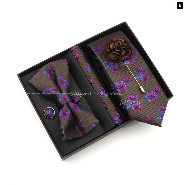 Floral Tie Set Novelty Design With Box For Parties And Business