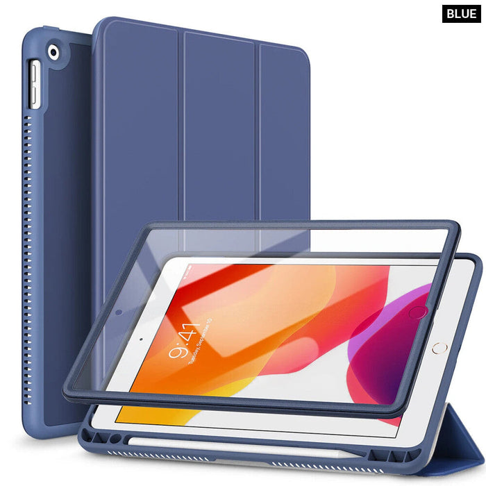 Ipad 9Th/8Th/7Th Gen Magnetic Trifold Stand Leather Case With Pencil Holder Screen Protector