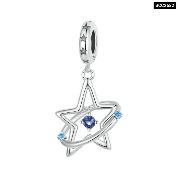 Womens 925 Sterling Silver Dreamy Star Pendant Beads Shiny