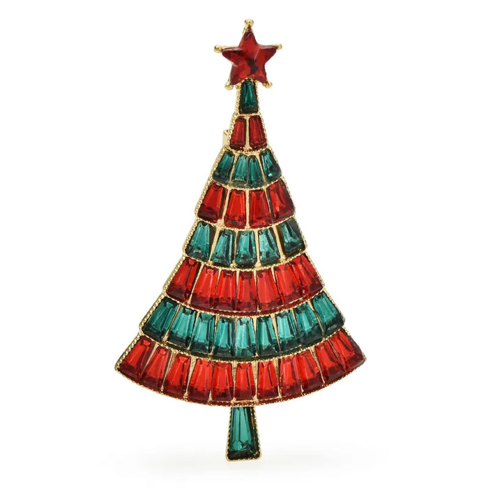 Christmas Tree Brooch 4 Colour Rhinestone Pin