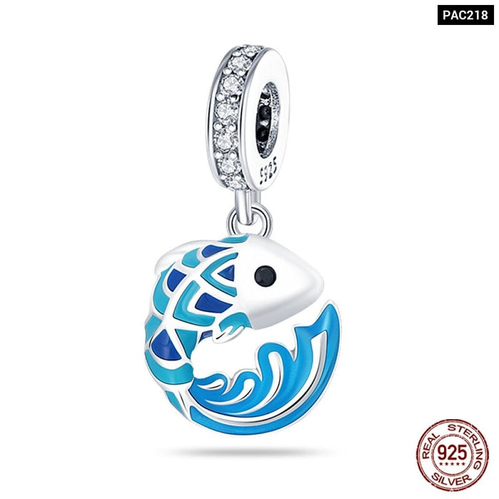 925 Sterling Silver Ocean Series Turtle Crab Mermaid Charms Beads Fit Original Pandora Bracelets Bangles Jewelrys