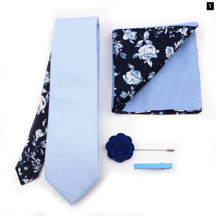 Floral Plaid Cotton Tie Set For Parties And Daily Wear