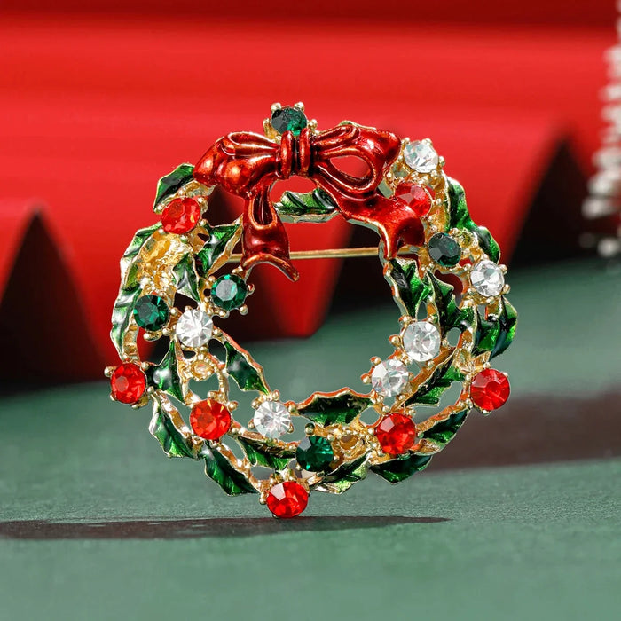 Christmas Flower Garland Lapel Pin Womens Enamel Brooch