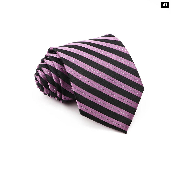 Classic Purple Striped Neckties 8Cm Plaid Floral Tie For Business And Weddings