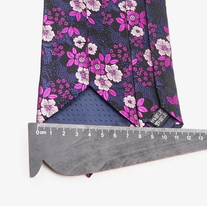 Floral Polyester Printed Necktie Purple Blue For Weddings