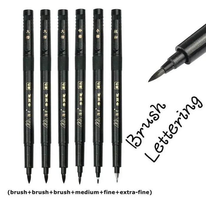 6 Piece Calligraphy Pen Set Fine Brush Markers For Drawing