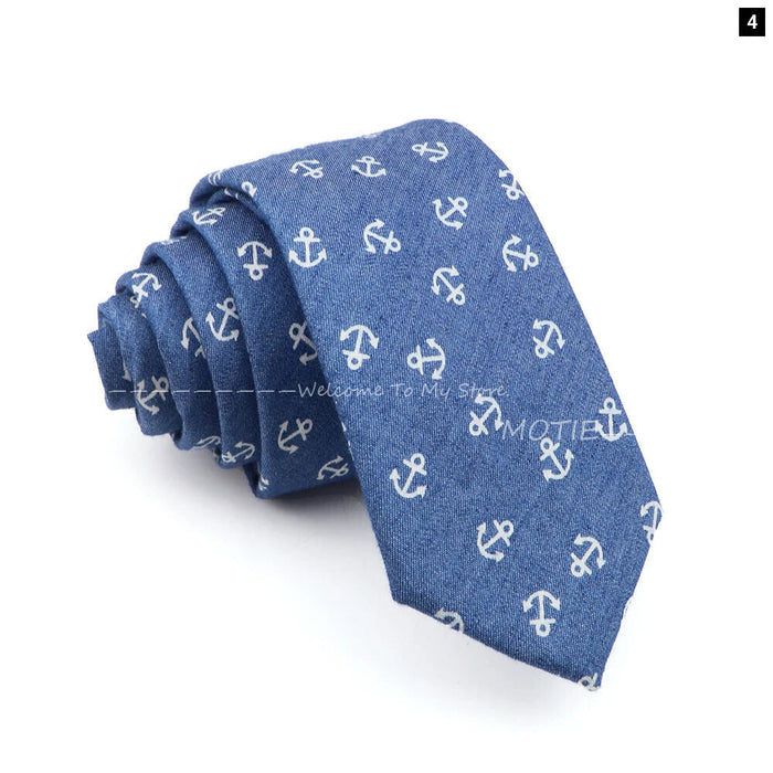 Floral Skull Anchor Denim Tie For Weddings Parties And Daily Wear