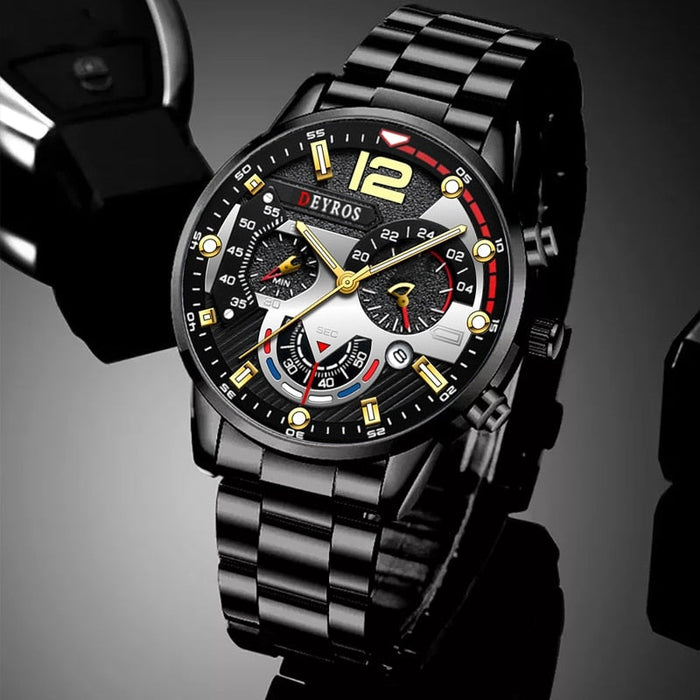 Fashion Mens Sports Watches Luxury Stainless Steel Quartz Wrist Watch Calendar Luminous Clock Men Business Casual