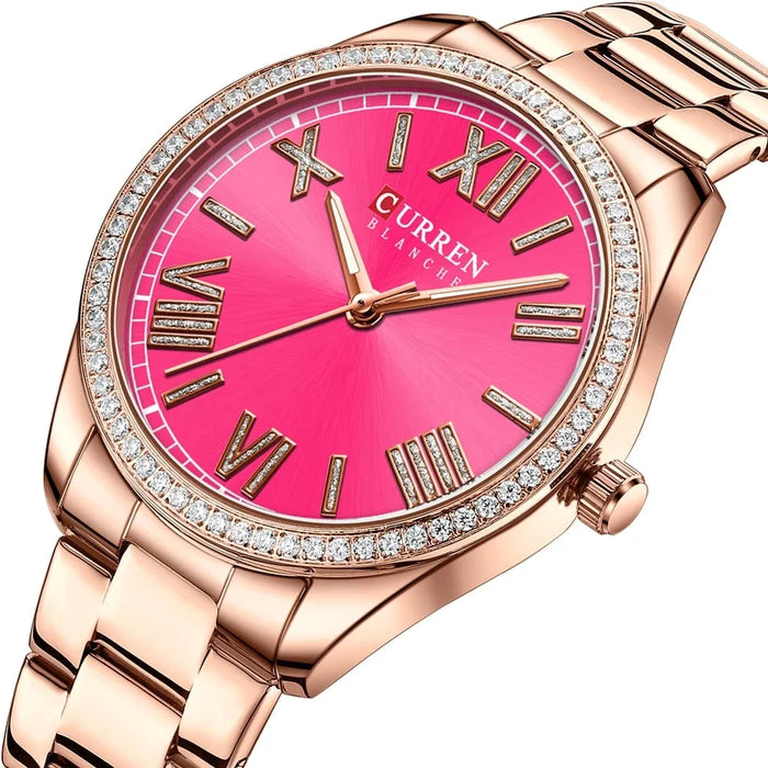 Stainless Steel Rhinestones Roman Numeral Dial Ladies Wristwatches