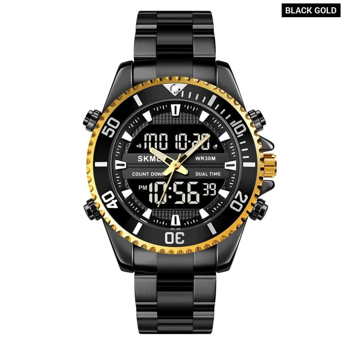 Men’s Stainless Steel Band Digital Analog Date Calendar