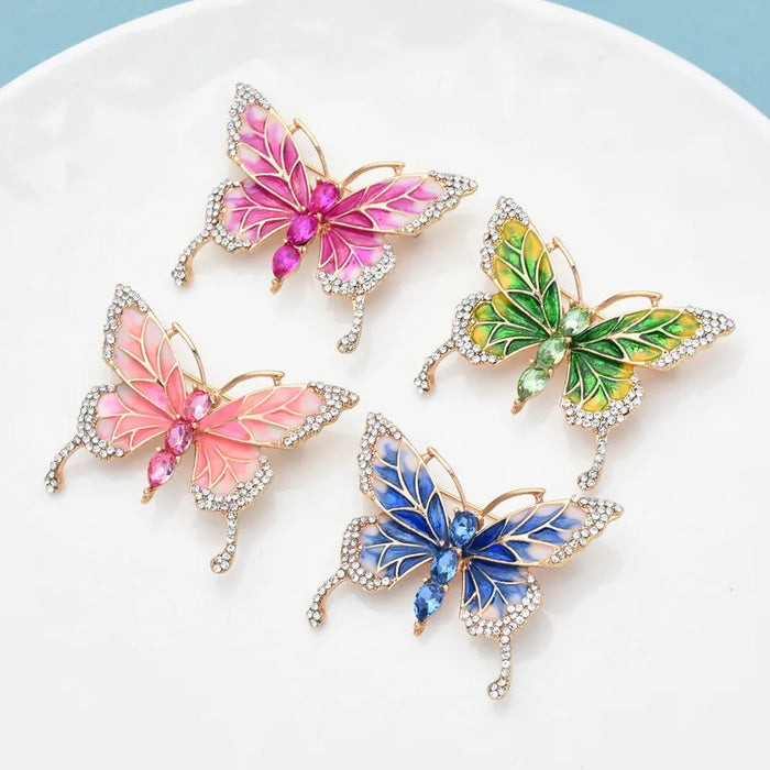 Enamel Butterfly Brooch 4 Colour Rhinestone Insect Pin