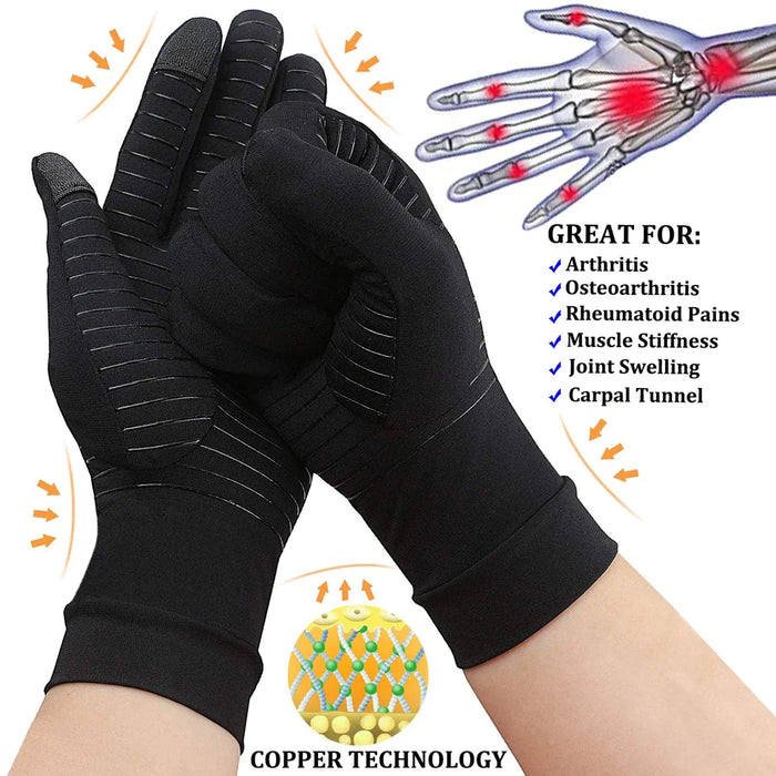 1 Pair Full Finger Arthritis Copper Gloves With Touch Screen Finger