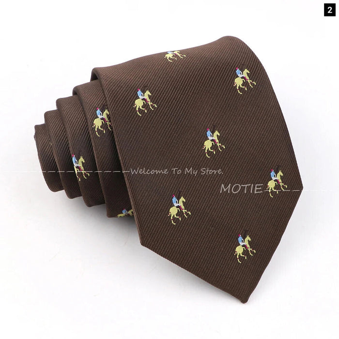 Horseback Riding Neckties Brown Polyester Ties For Men