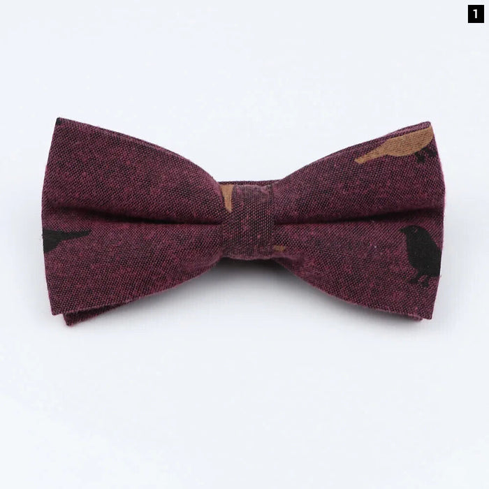 Red And Grey Animal Leaf Bowtie For Men Weddings And Parties