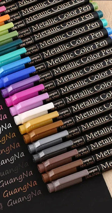 20 Metallic Brush Markers Set 2mm Tip Water Based Black