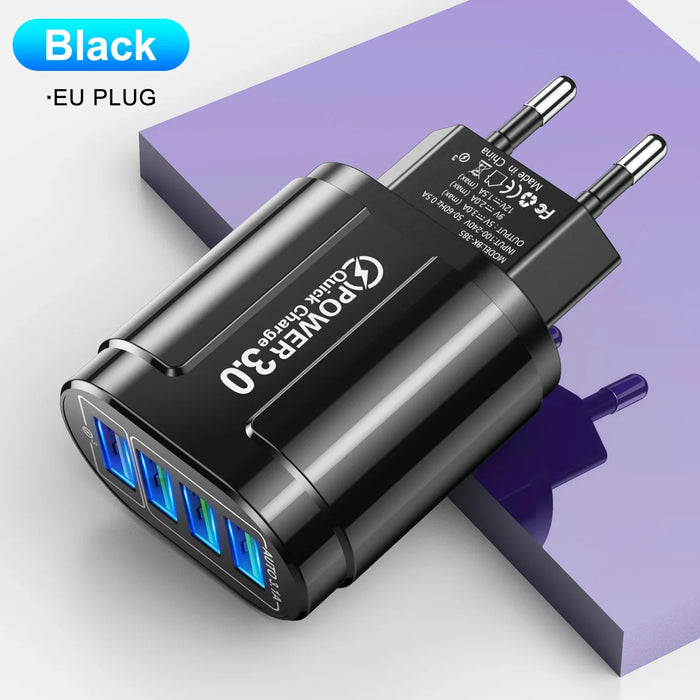 48W Fast Charging 4 Port Usb Charger With Qc 3.0 For Travel