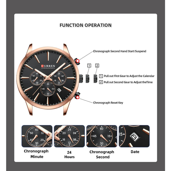 Casual Sport Watches Men'S Quartz Chronograph Stainless Steel Bracelet Wristwatches With Date Male Clock