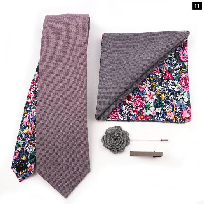 Floral Plaid Cotton Tie Set For Parties And Daily Wear