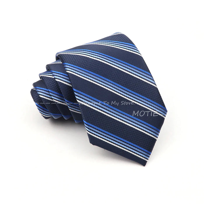 Deep Blue Striped Polyester Neckties For Business Weddings And Daily Wear