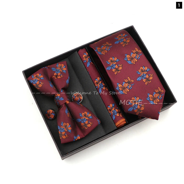 Red Floral Tie Set For Business And Weddings