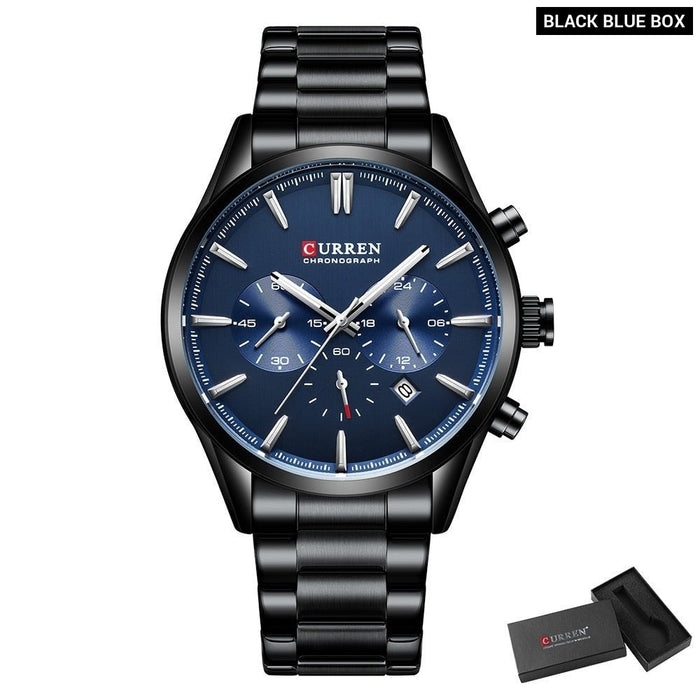 Multifunctional Watches Automatic Date Stainless Steel Straps Men's  Quartz Wristwatches for Men