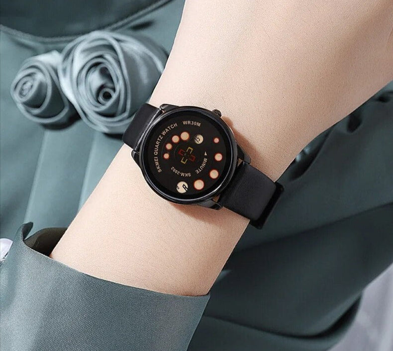 Women's PU Band Leather Analog Display Versatile Quartz 3ATM 30M Water Resistant Wristwatch