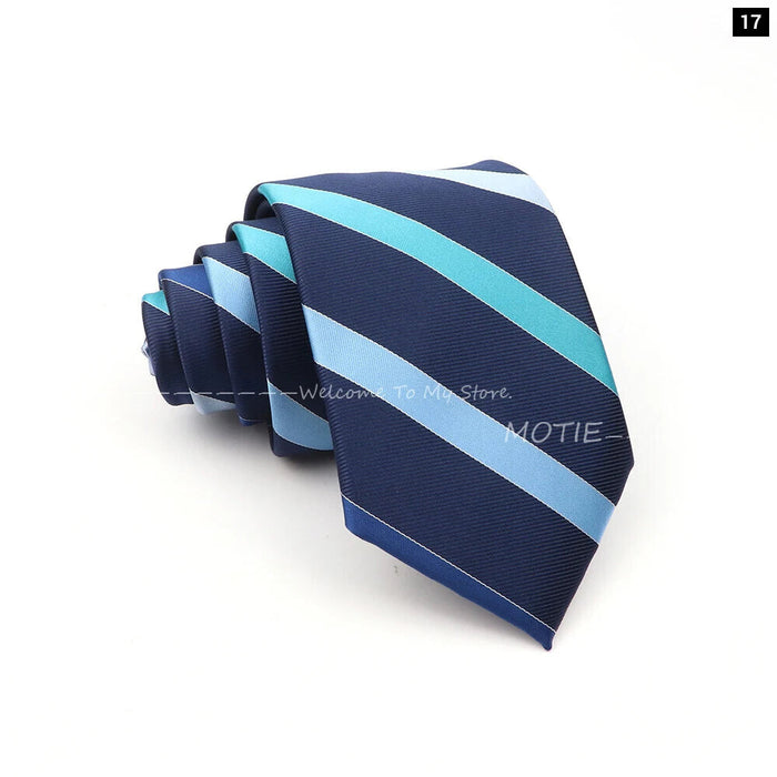 Deep Blue Striped Polyester Neckties For Business Weddings And Daily Wear