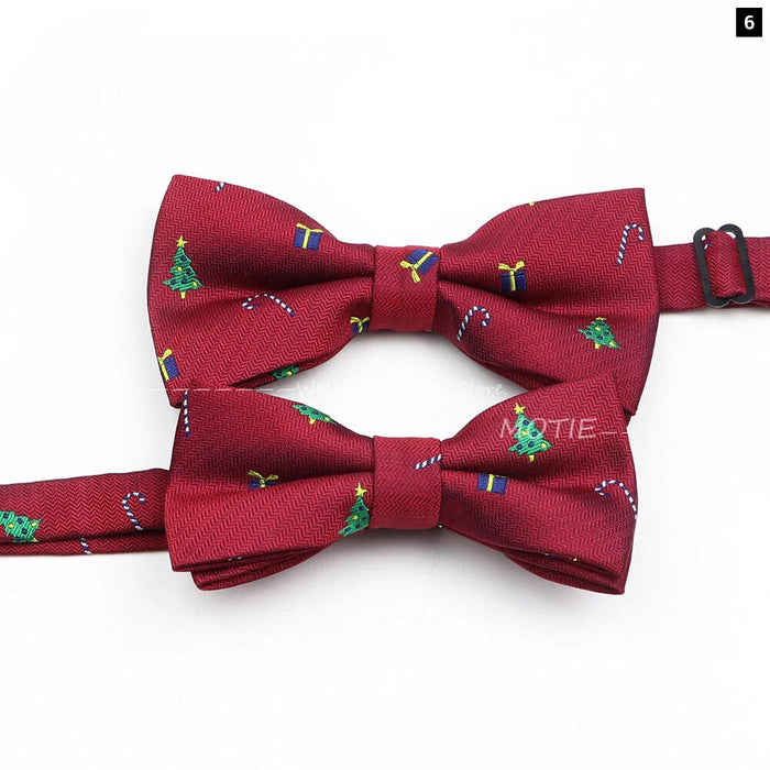 Christmas Bowtie Set Red Snowflake Pattern Parent-Child Matching Polyester Festive Accessory