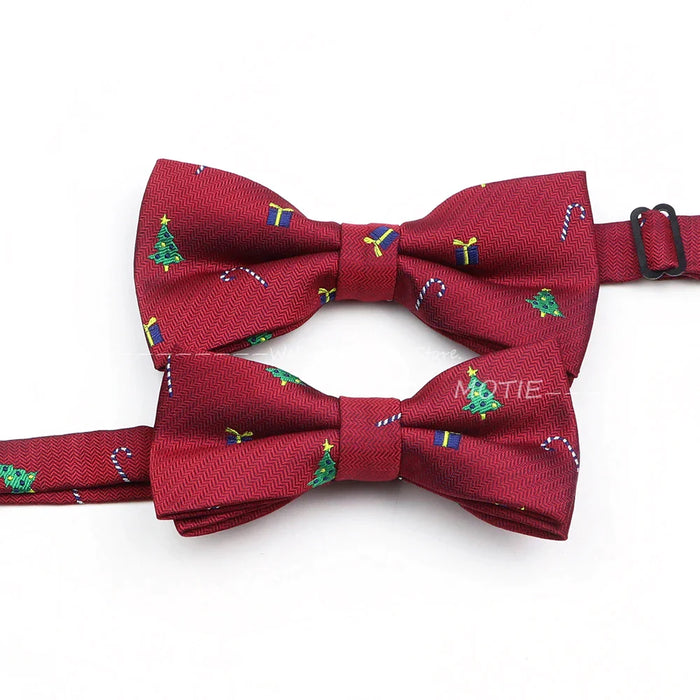 Christmas Bowtie Set Red Snowflake Pattern Parent-Child Matching Polyester Festive Accessory