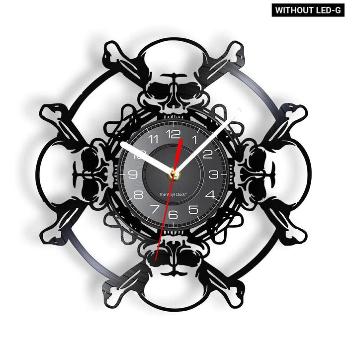 Vinyl Record Wall Clock With Skulls