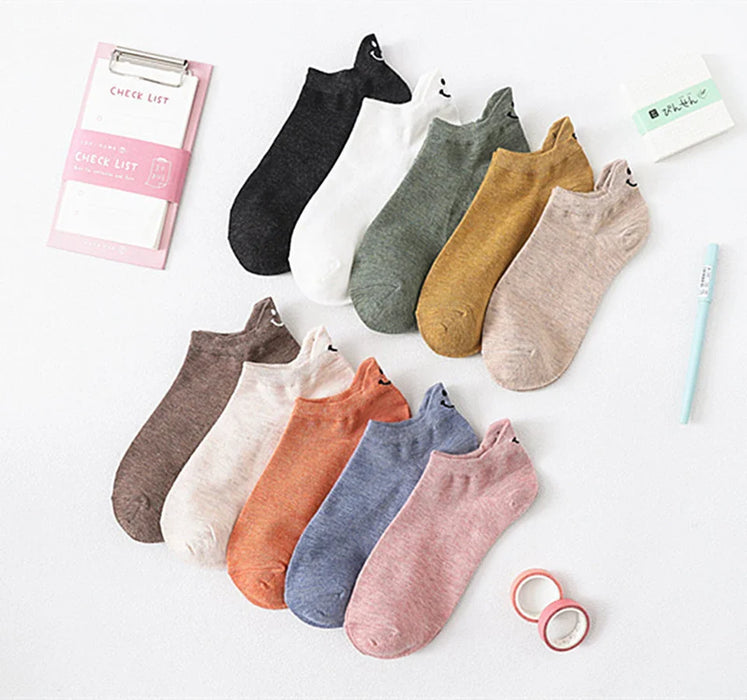 10 Pairs Short Socks For Women Spring/summer Smiling Face