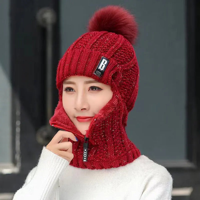 Knitted Fleece Lined Riding Cap With Zipper And Ear Protection