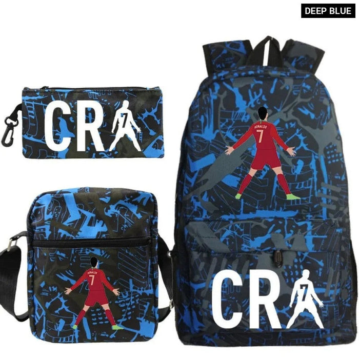 Unisex 3Pcs Football Cr7 3D Print Kids School Bag